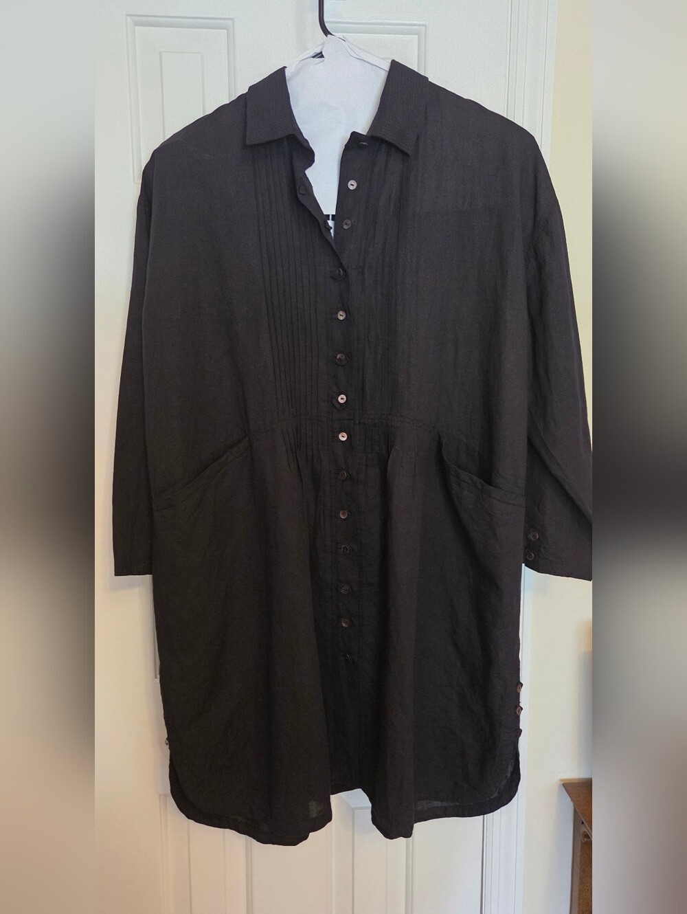 YAZA Black Unstructured Linen Tunic Dress